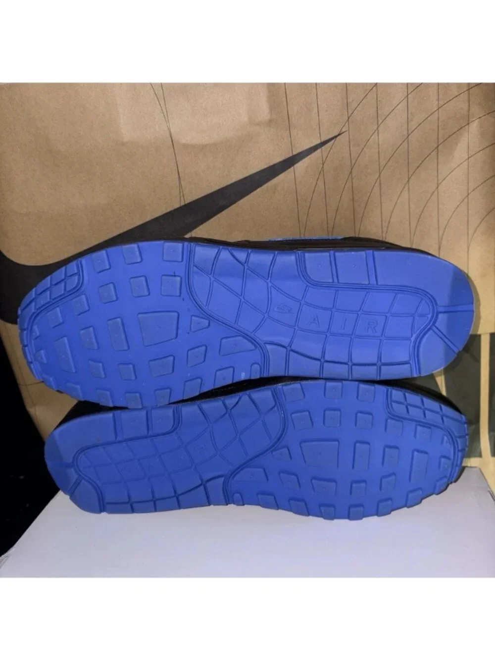 NEW Nike By You Air Max 1 Leather Black Royal Blue HQ3714-900 Men's Size 13